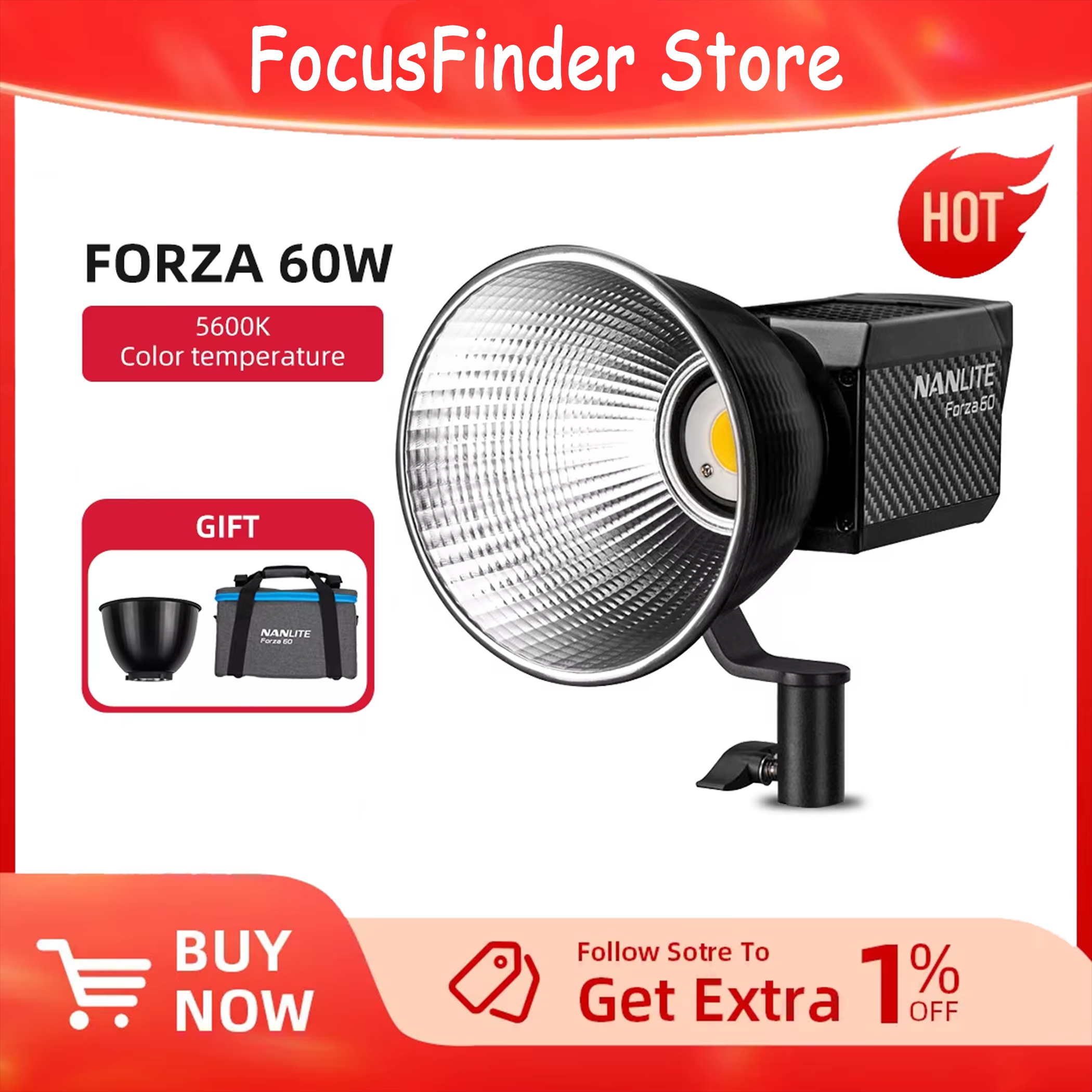 Portable Strobe Monolight - Nanlite Forza 60W Portable 5600K LED